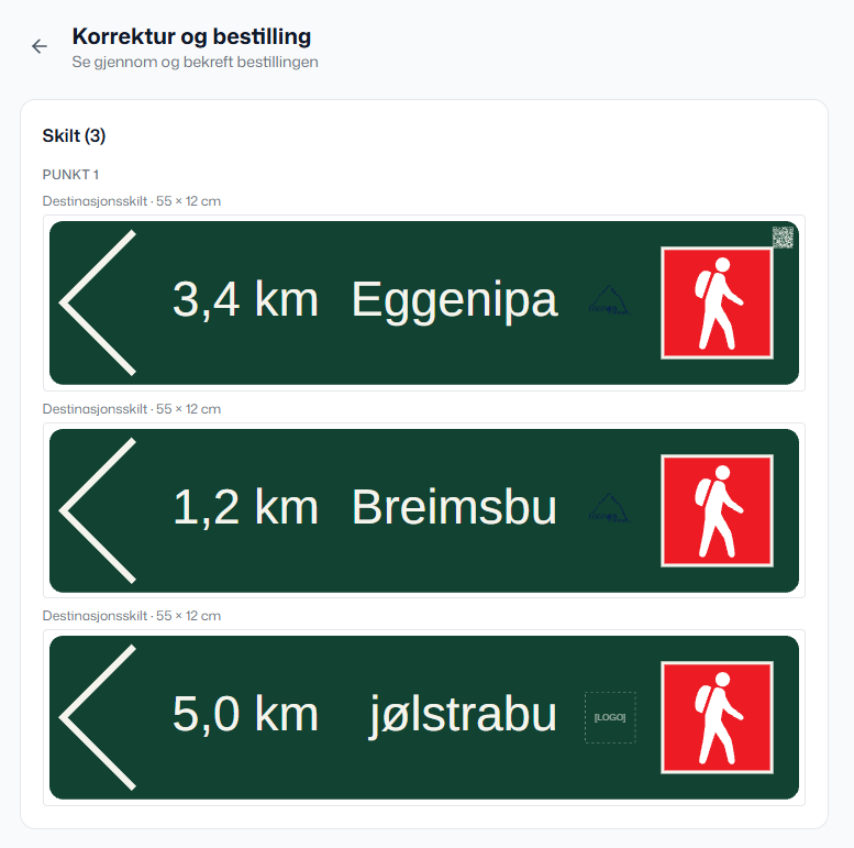 Korrektur og bestilling av skilt